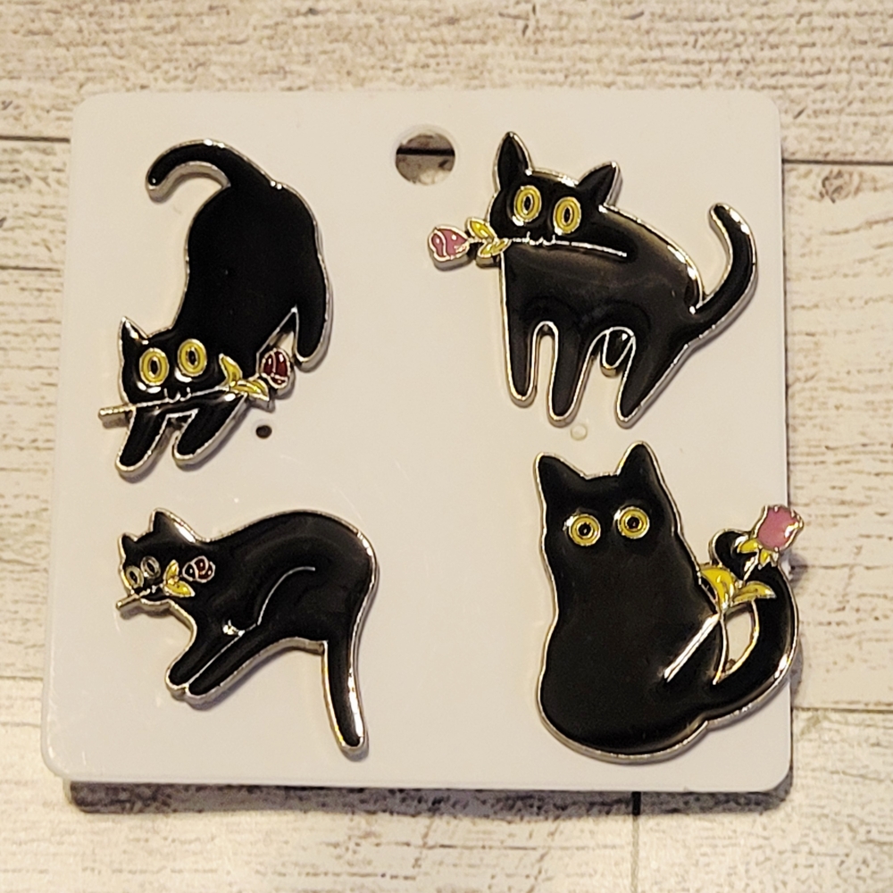 🖤Adorable Black Cat Enamel Pins Set